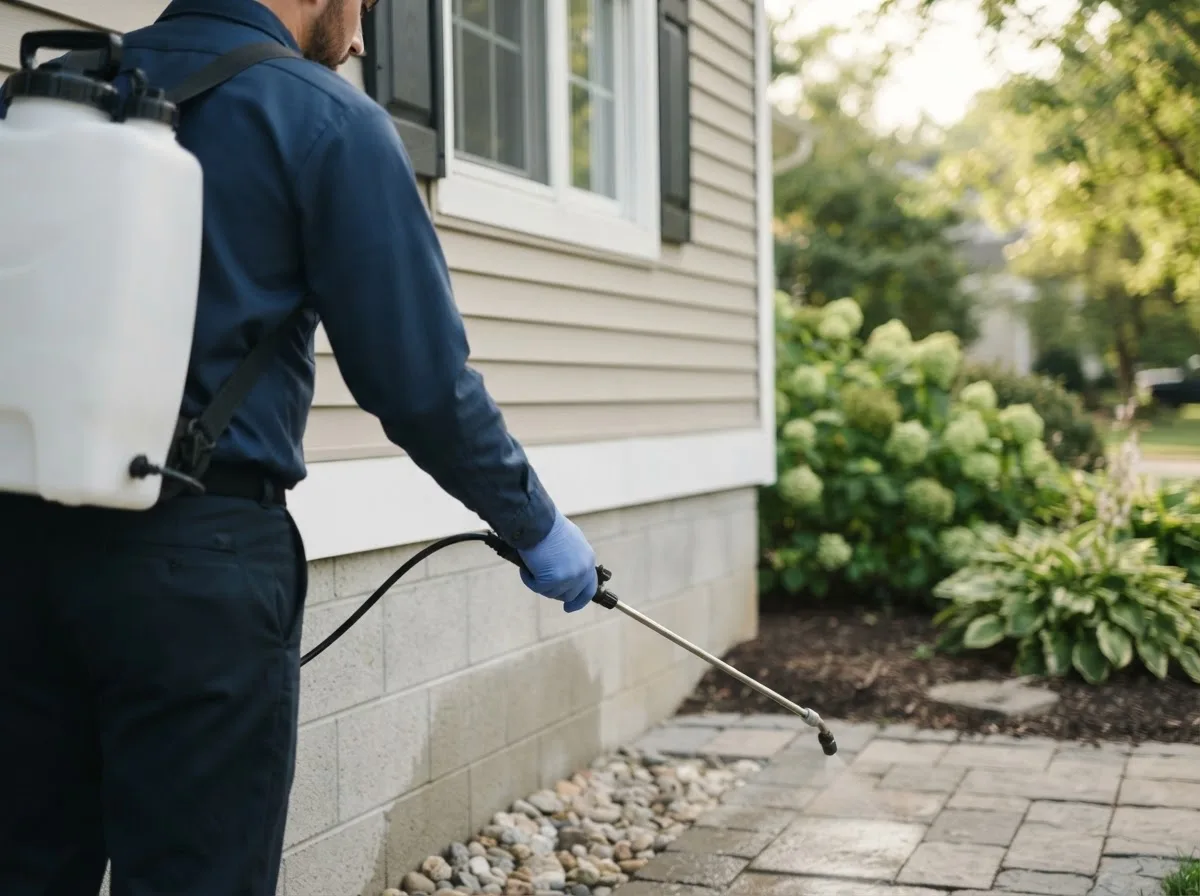 Pest control technician inspecting a home in Adrian, GA
